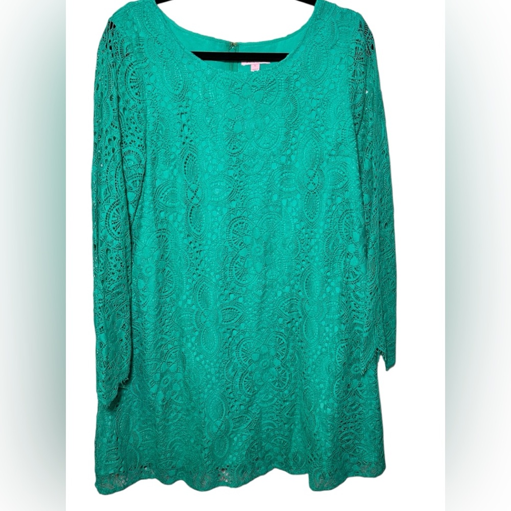Lilly Pulitzer Colette‎ Lace A Line Back Zip Bell Sleeve Dress Lined Size Large